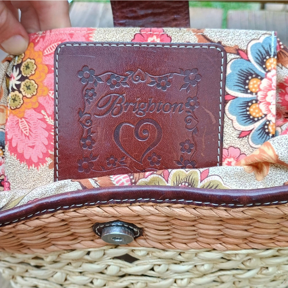 Vintage 90s Brighton Woven Wicker Straw Purse Shoulder Bag Brown Leather Strap - Picture 11 of 11